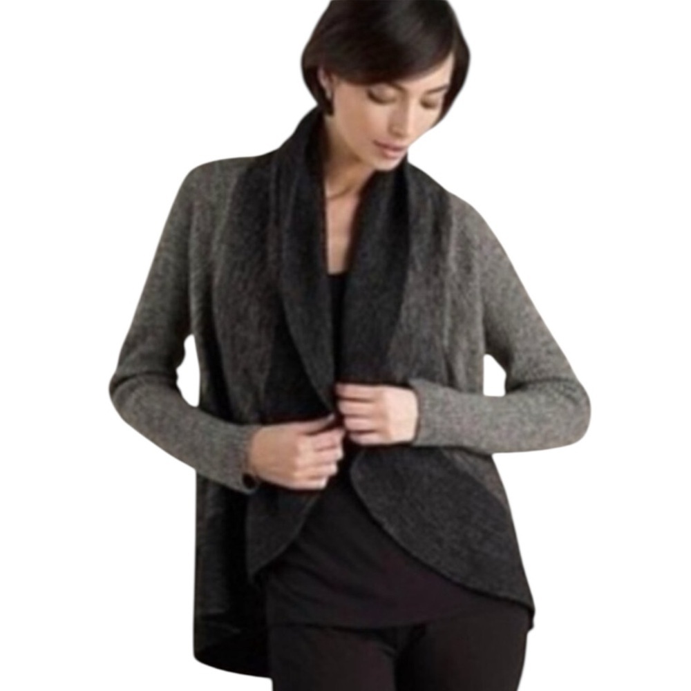 EILEEN FISHER Oval Open Circle ColorBlock Cardigan Sweater Wool Knit Jacket S